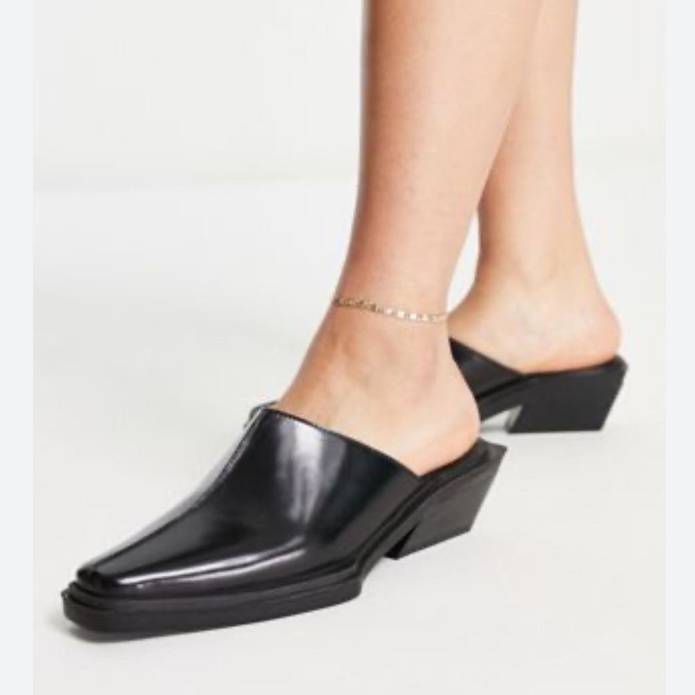 ASOS Black Leather Slip-On mules size 7‎